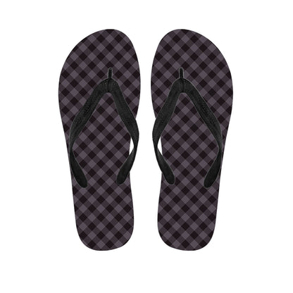 Grey Buffalo Plaid Pattern Print Flip Flops