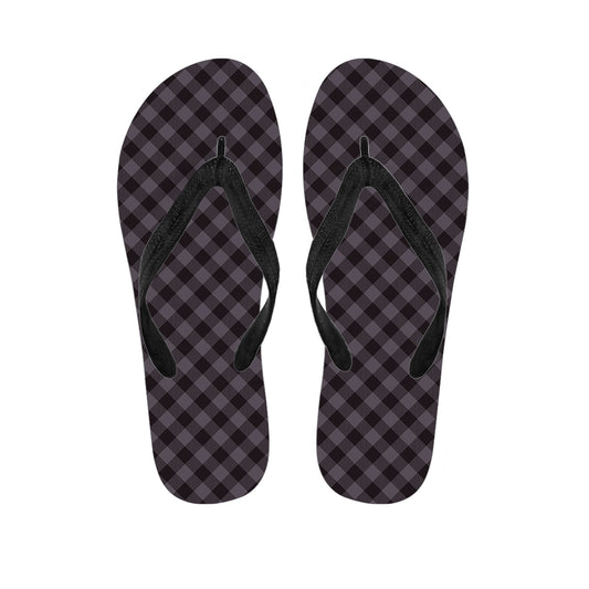 Grey Buffalo Plaid Pattern Print Flip Flops