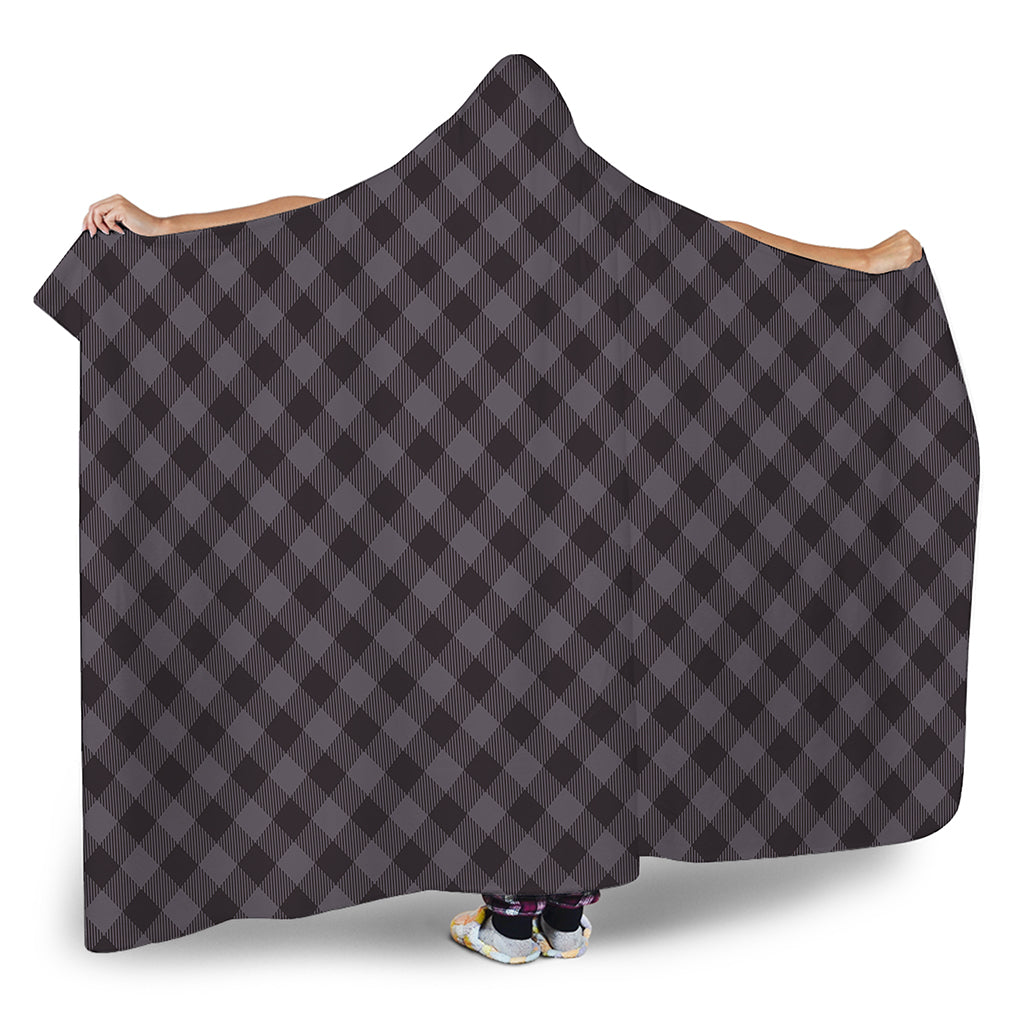 Grey Buffalo Plaid Pattern Print Hooded Blanket