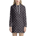 Grey Buffalo Plaid Pattern Print Pullover Hoodie Dress