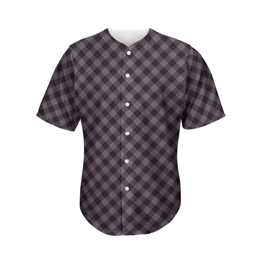Grey Buffalo Plaid Pattern Print Men's Baseball Jersey