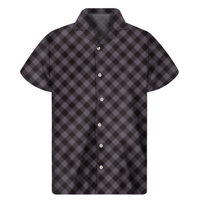 Grey Buffalo Plaid Pattern Print Men's Short Sleeve Shirt