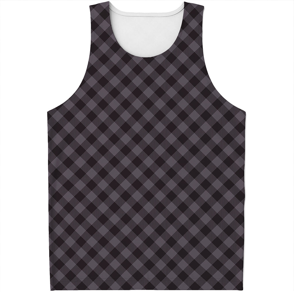 Grey Buffalo Plaid Pattern Print Men's Tank Top