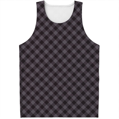 Grey Buffalo Plaid Pattern Print Men's Tank Top