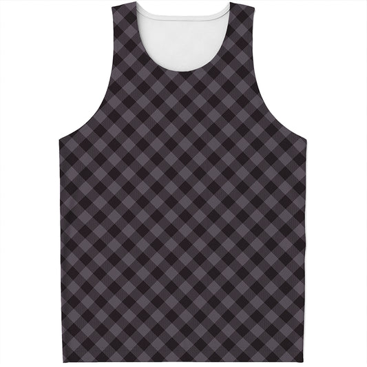 Grey Buffalo Plaid Pattern Print Men's Tank Top