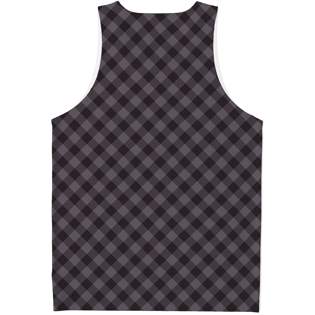 Grey Buffalo Plaid Pattern Print Men's Tank Top