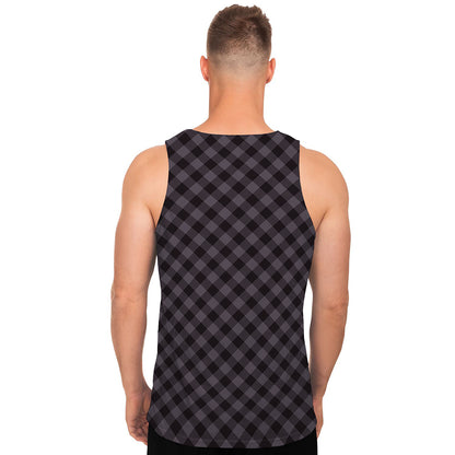 Grey Buffalo Plaid Pattern Print Men's Tank Top
