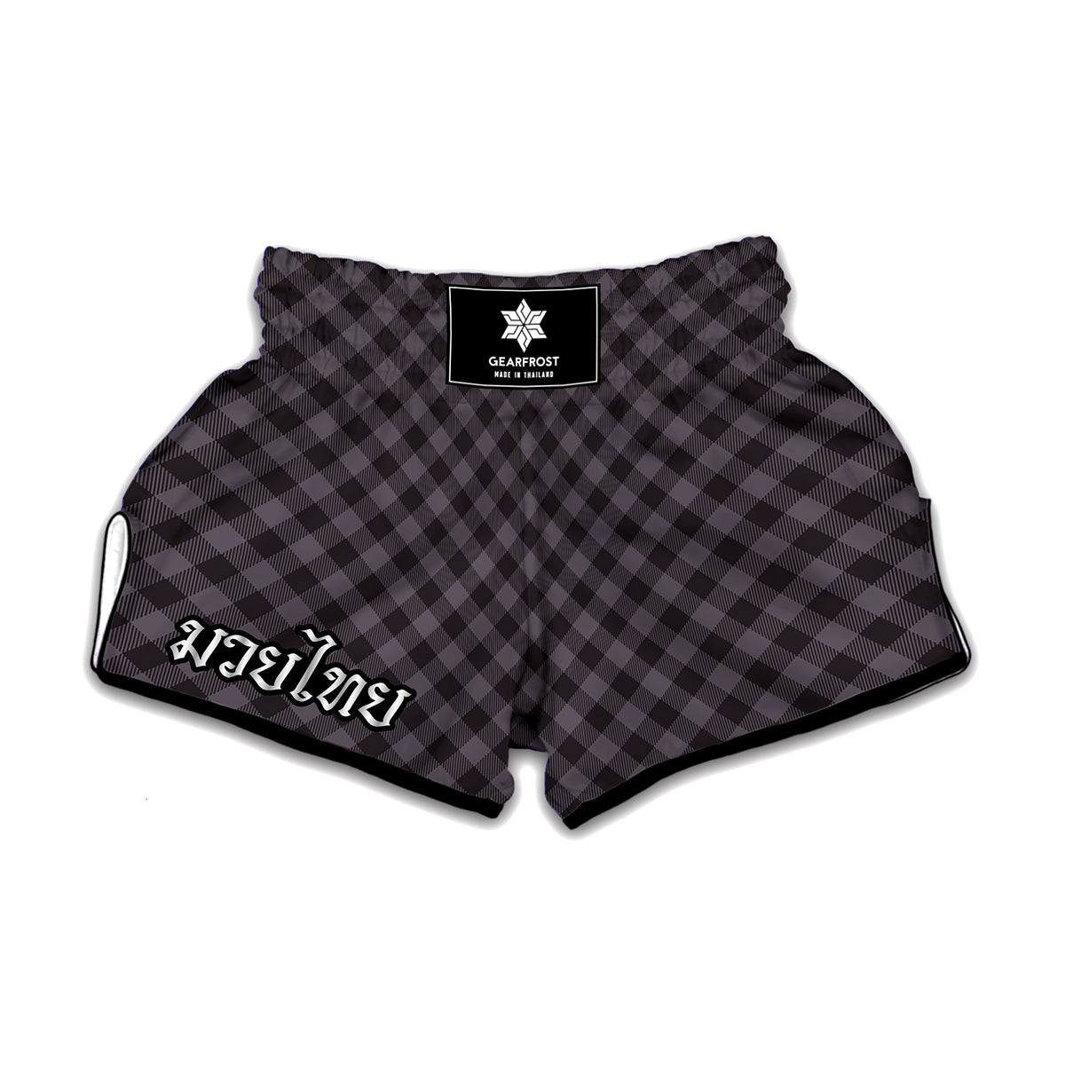 Grey Buffalo Plaid Pattern Print Muay Thai Boxing Shorts