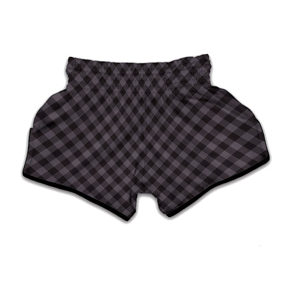 Grey Buffalo Plaid Pattern Print Muay Thai Boxing Shorts