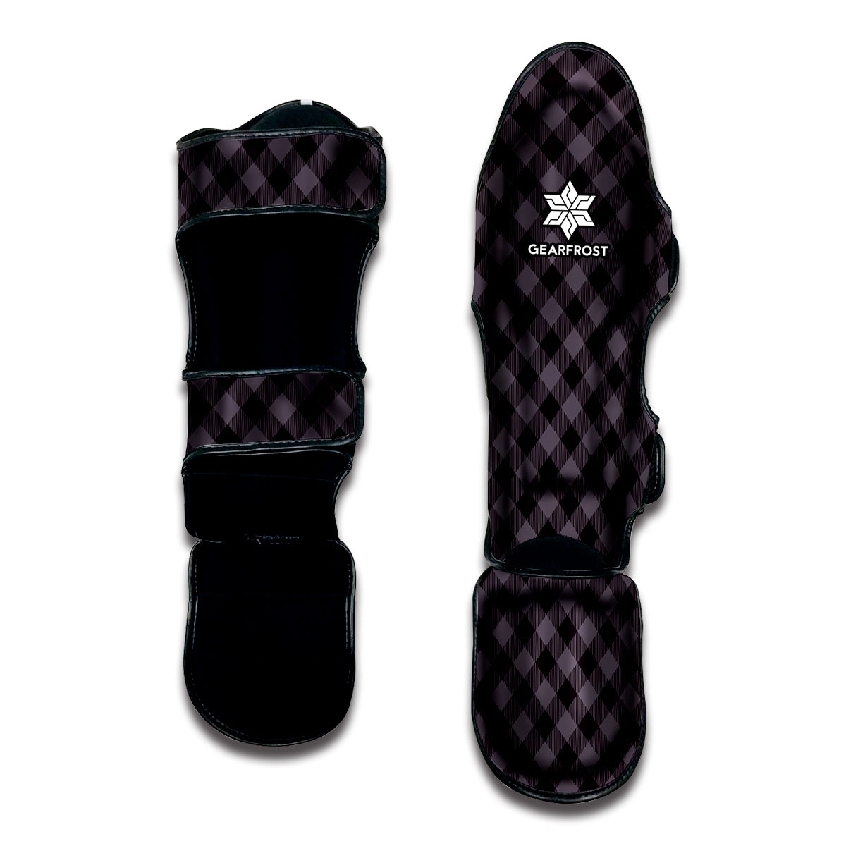 Grey Buffalo Plaid Pattern Print Muay Thai Shin Guard