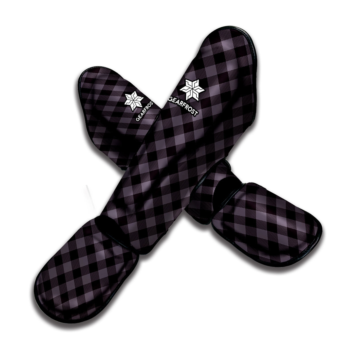 Grey Buffalo Plaid Pattern Print Muay Thai Shin Guard