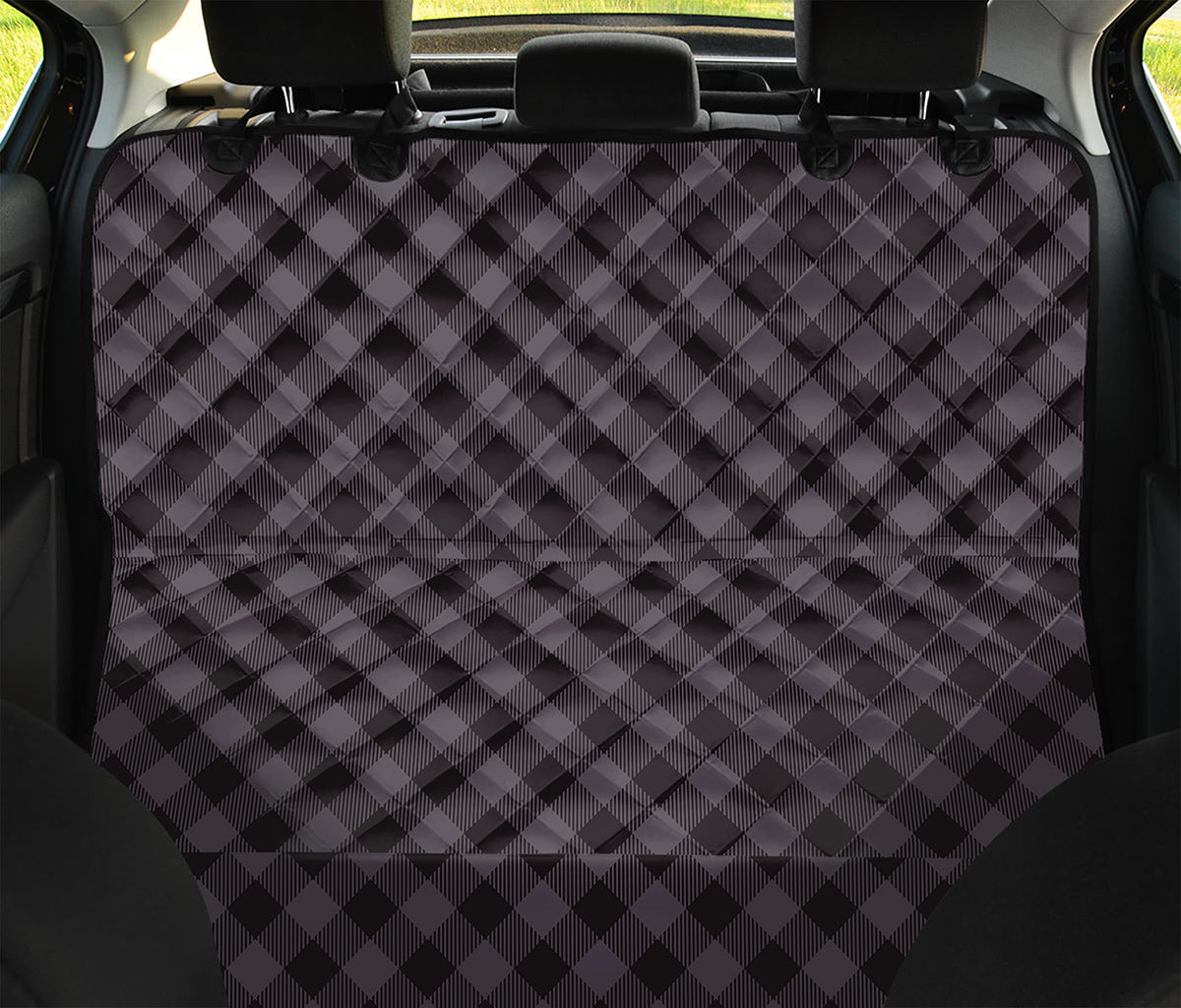 Grey Buffalo Plaid Pattern Print Pet Car Back Seat Cover