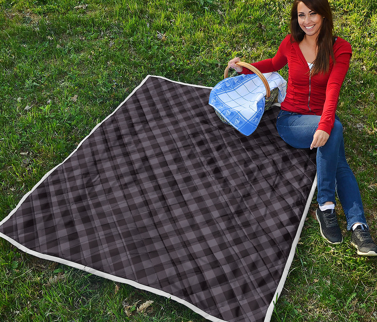 Grey Buffalo Plaid Pattern Print Quilt