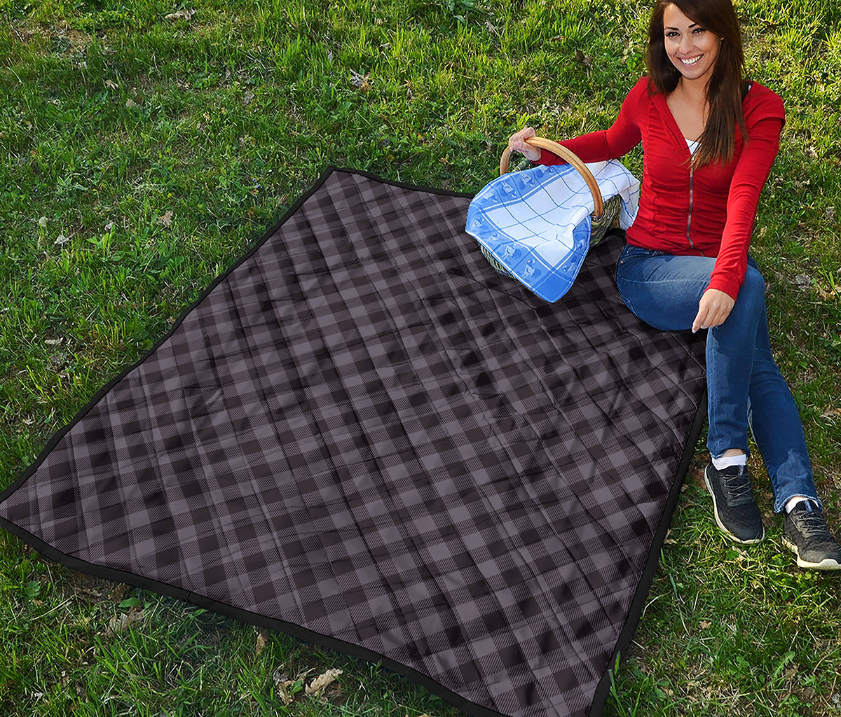 Grey Buffalo Plaid Pattern Print Quilt