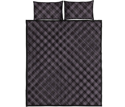 Grey Buffalo Plaid Pattern Print Quilt Bed Set