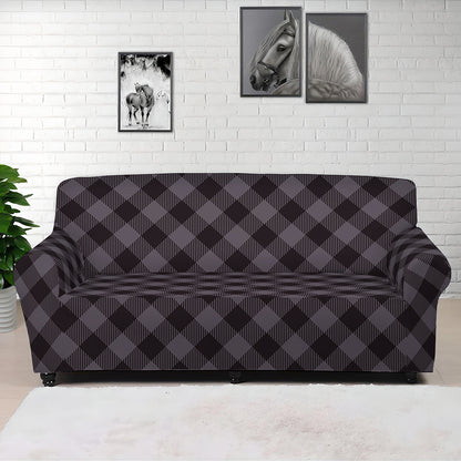 Grey Buffalo Plaid Pattern Print Sofa Cover