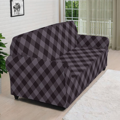 Grey Buffalo Plaid Pattern Print Sofa Cover