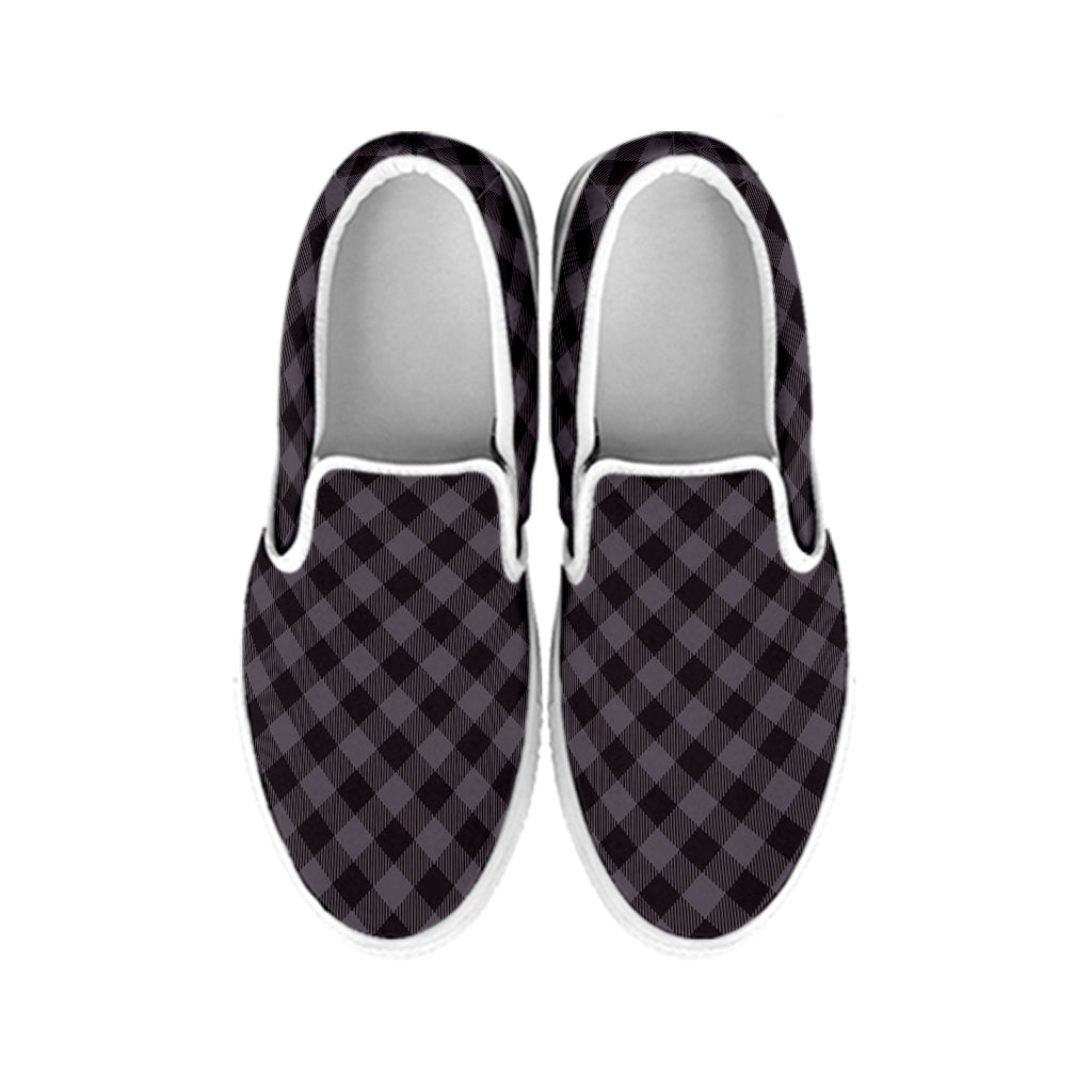 Grey Buffalo Plaid Pattern Print White Slip On Shoes