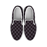 Grey Buffalo Plaid Pattern Print White Slip On Shoes