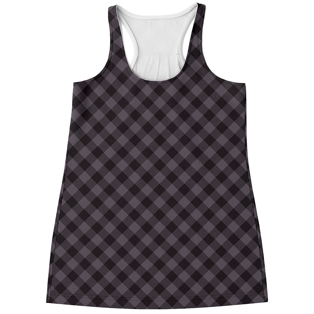 Grey Buffalo Plaid Pattern Print Women's Racerback Tank Top