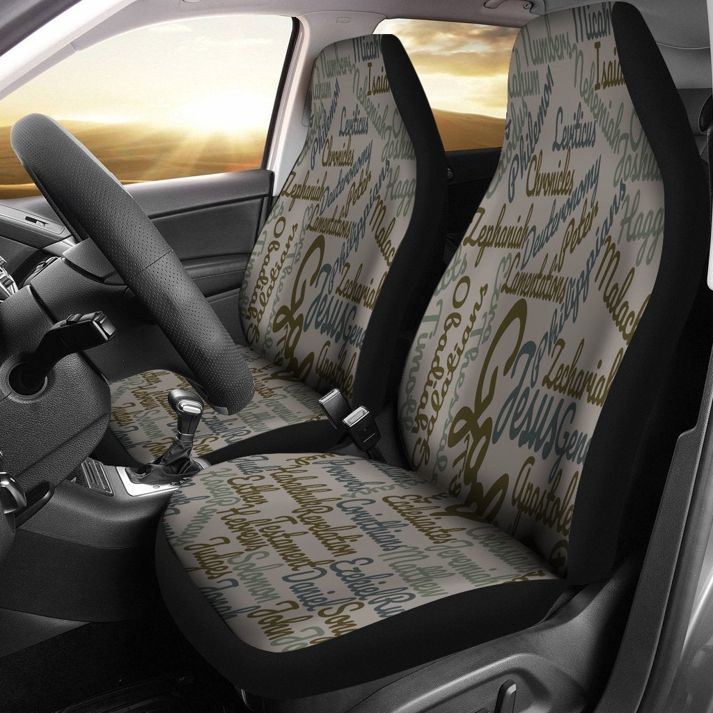 Grey Christian Text Universal Fit Car Seat Covers GearFrost