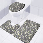 Grey Daisy Floral Pattern Print 3 Piece Bath Mat Set