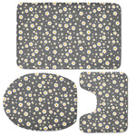 Grey Daisy Floral Pattern Print 3 Piece Bath Mat Set