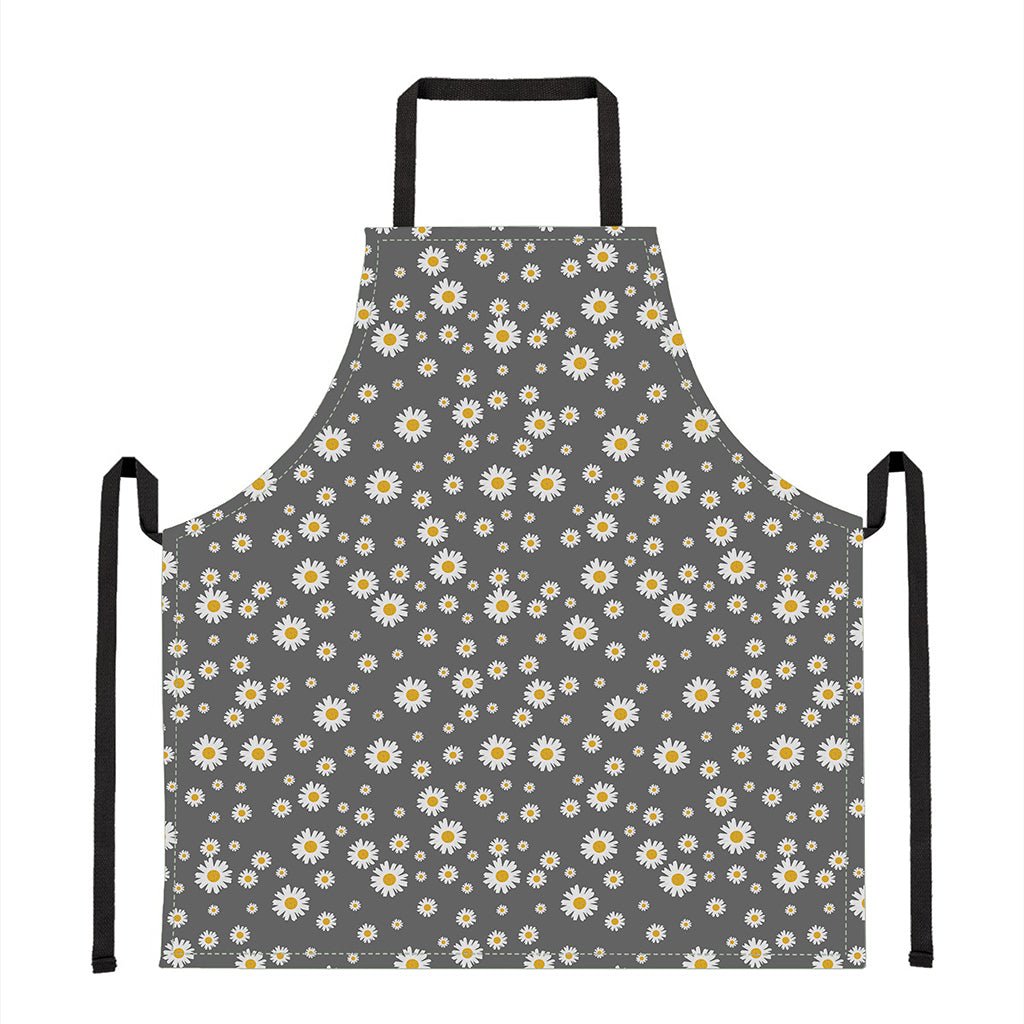 Grey Daisy Floral Pattern Print Apron