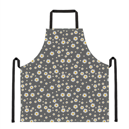 Grey Daisy Floral Pattern Print Apron
