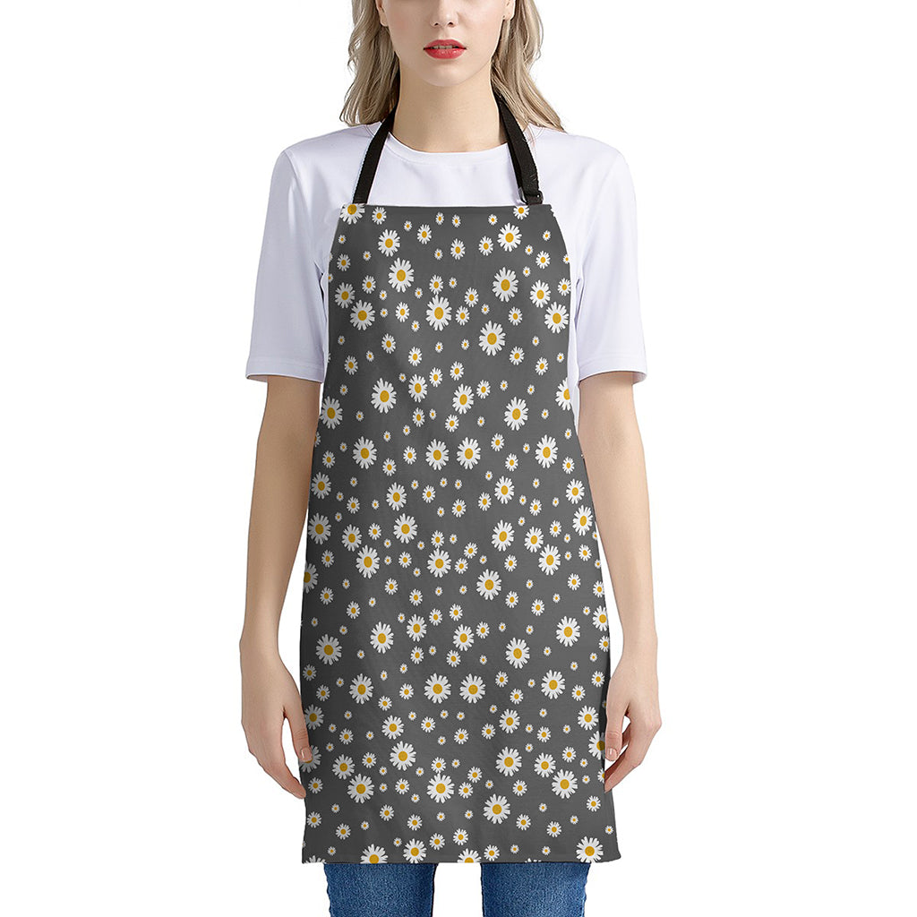 Grey Daisy Floral Pattern Print Apron