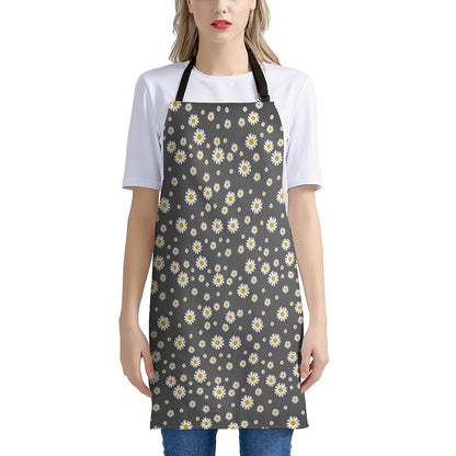 Grey Daisy Floral Pattern Print Apron