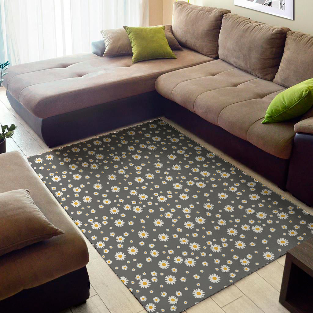 Grey Daisy Floral Pattern Print Area Rug