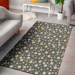 Grey Daisy Floral Pattern Print Area Rug