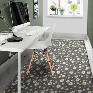 Grey Daisy Floral Pattern Print Area Rug