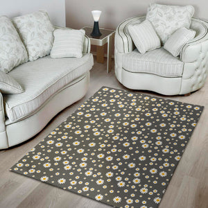 Grey Daisy Floral Pattern Print Area Rug