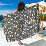 Grey Daisy Floral Pattern Print Beach Sarong Wrap