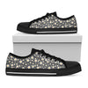 Grey Daisy Floral Pattern Print Black Low Top Shoes