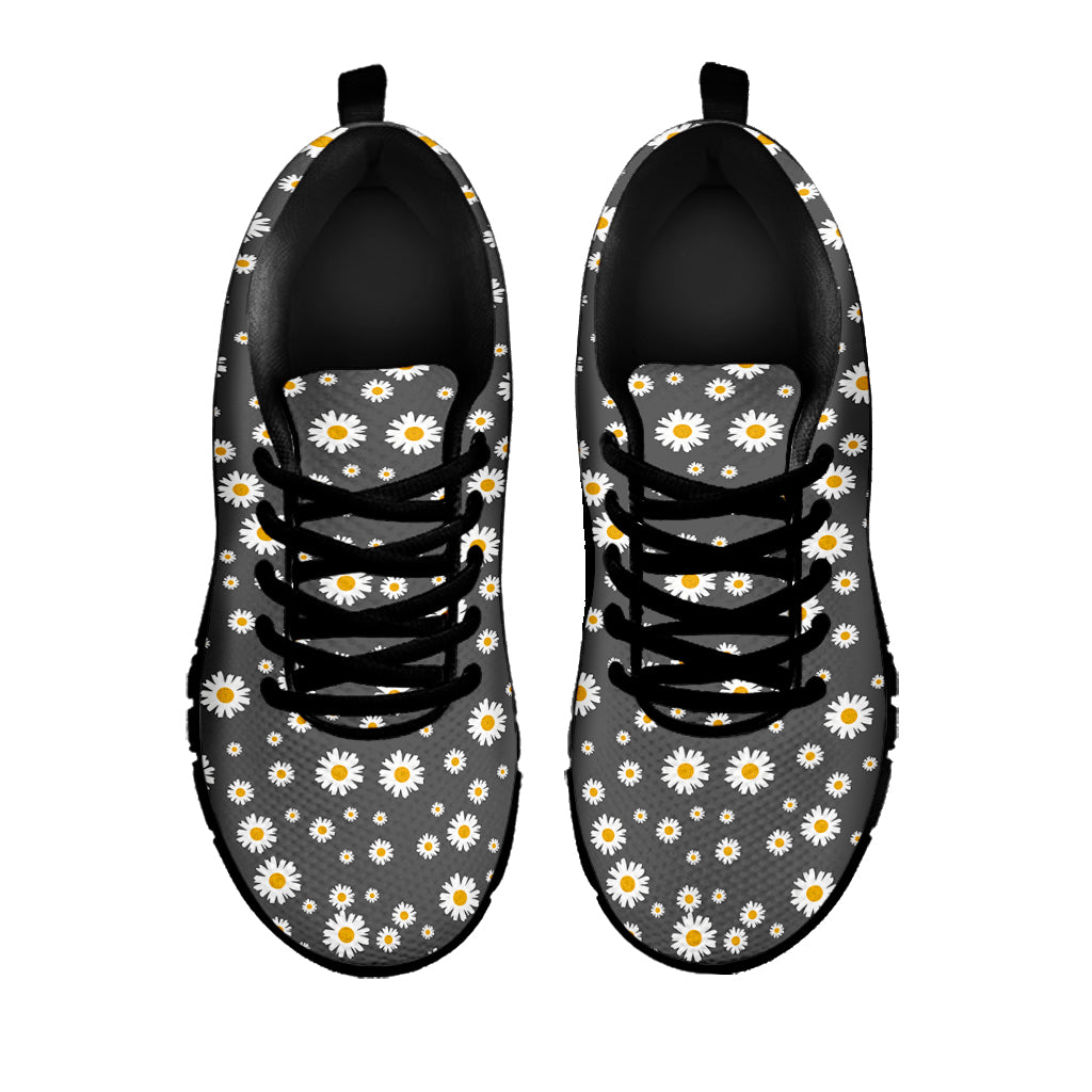 Grey Daisy Floral Pattern Print Black Sneakers