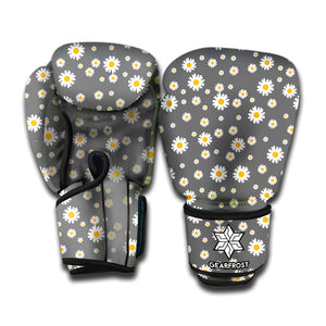 Grey Daisy Floral Pattern Print Boxing Gloves