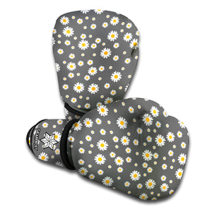 Grey Daisy Floral Pattern Print Boxing Gloves