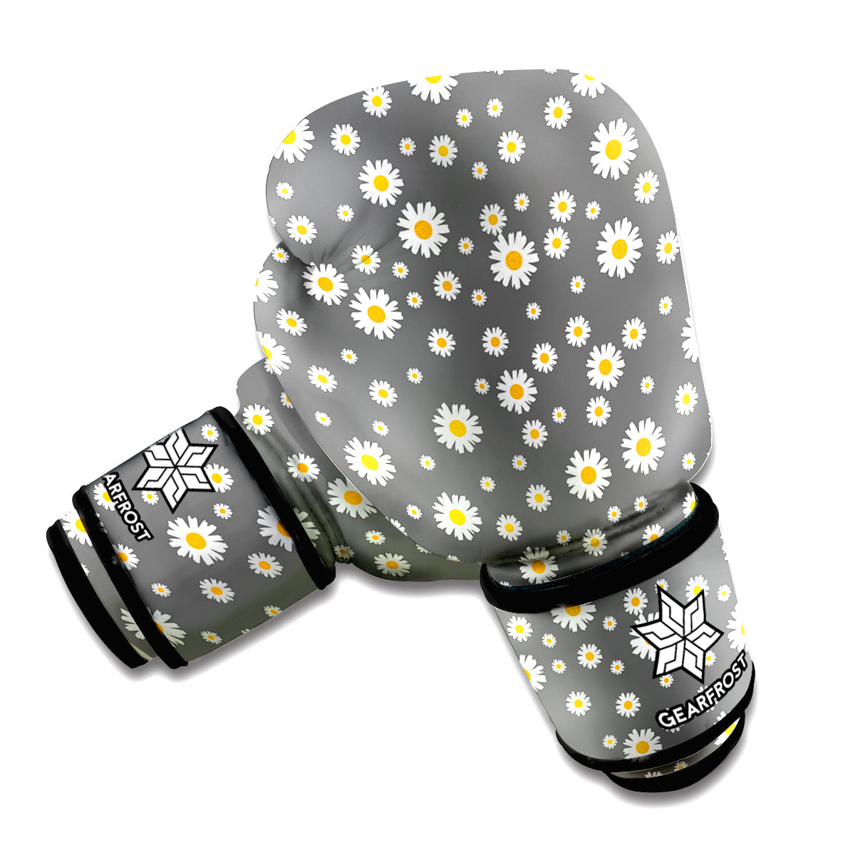 Grey Daisy Floral Pattern Print Boxing Gloves