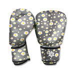 Grey Daisy Floral Pattern Print Boxing Gloves