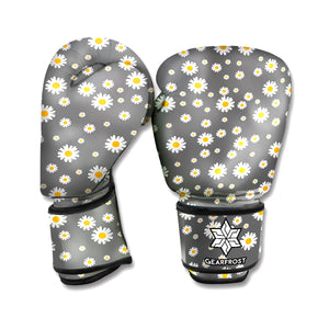 Grey Daisy Floral Pattern Print Boxing Gloves