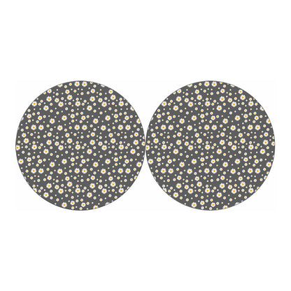 Grey Daisy Floral Pattern Print Car Coasters