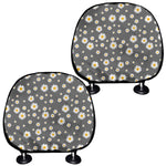 Grey Daisy Floral Pattern Print Car Headrest Covers
