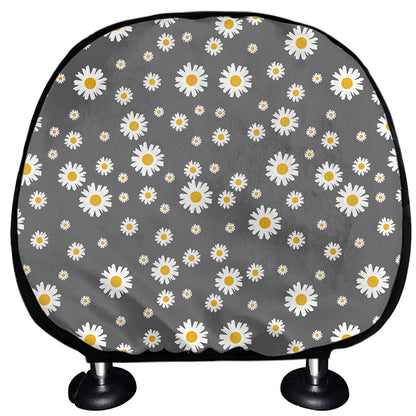 Grey Daisy Floral Pattern Print Car Headrest Covers