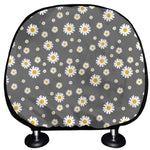 Grey Daisy Floral Pattern Print Car Headrest Covers