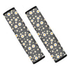 Grey Daisy Floral Pattern Print Car Seat Belt Covers