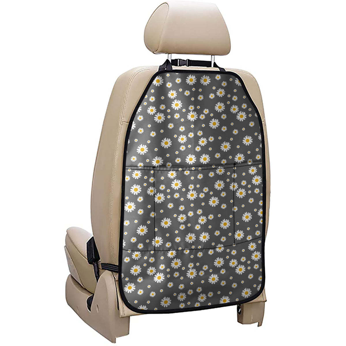 Grey Daisy Floral Pattern Print Car Seat Organizers