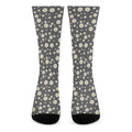 Grey Daisy Floral Pattern Print Crew Socks